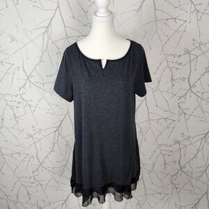 Mona Lisa Navy Stretch Jersey Tulle Flutter Hem Tunic